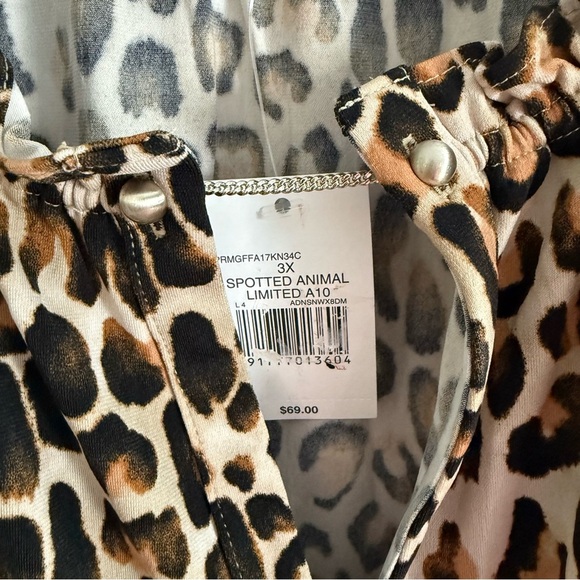 The Limited Women’s 3X Leopard Print Ruffle Neck Blouse Brown Beige Black - Picture 6 of 10
